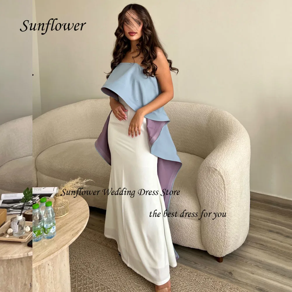 Sunflower Strapless Sleeveless Evening Dress 2023 Slim Crepe Prom dress Pleat Contrast Color Mermaid Ankle-Length Pary Dress