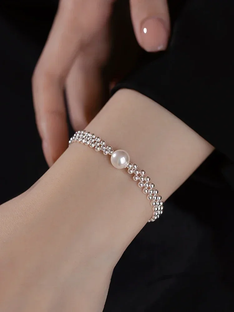 925 sterling silver pearl bracelet light luxury bracelet versatile niche design women's beaded jewelry