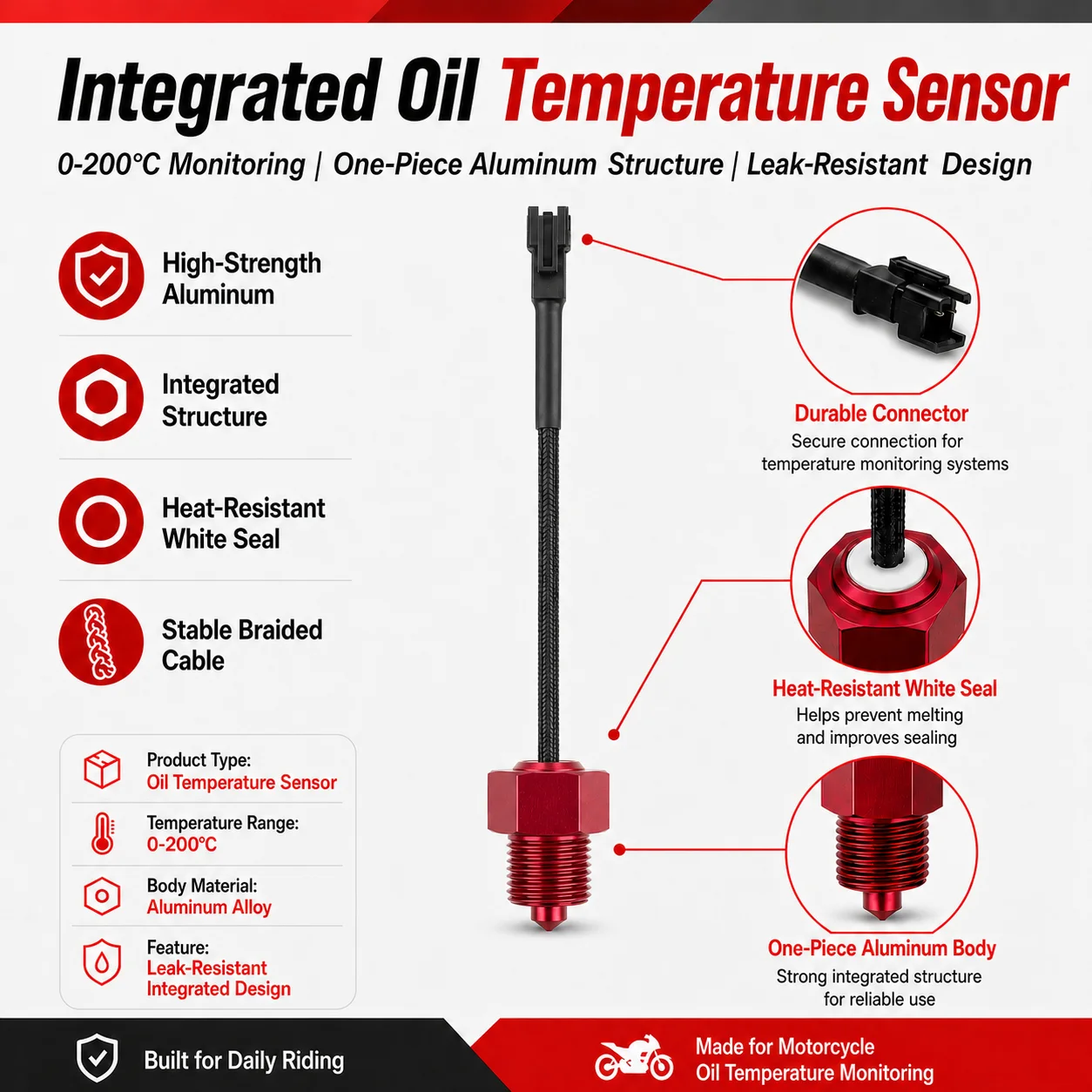 Motorcycle Digital Oil Temperature Gauge with One-Piece Integrated Sensor Wire Oil Temp Meter for NMAX125 PCX125 - view 5