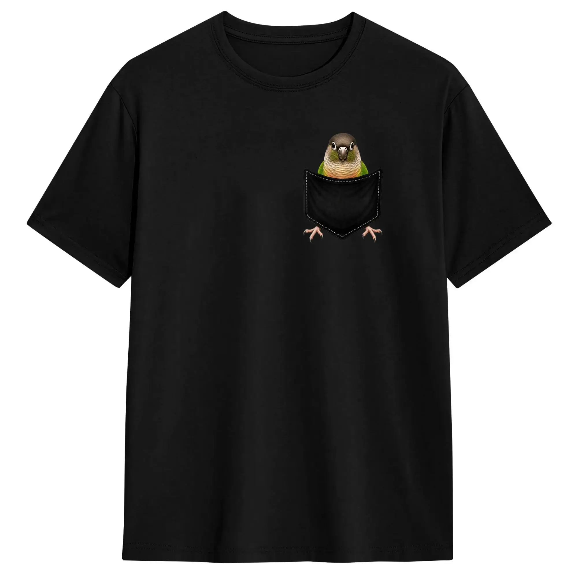 Men T-Shirt Green Cheek Conure Lover Cute Pocket Parrot Novelty Cotton Tees Short Sleeve  T Shirt Crewneck Clothing 6XL