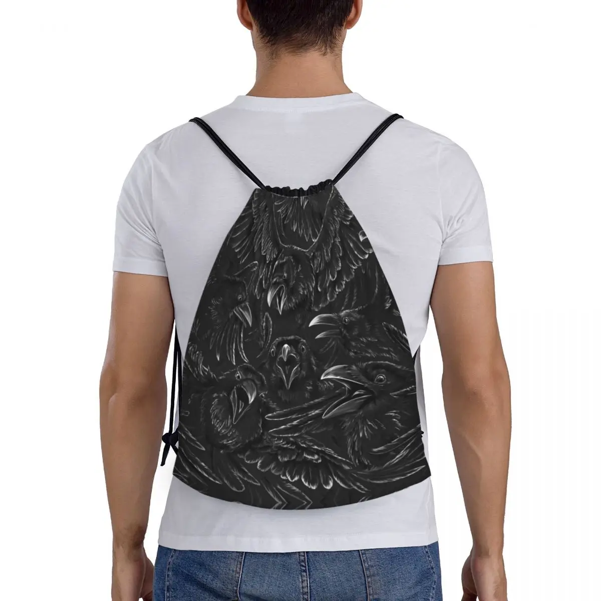 Custom Raven Rage Drawstring Backpack Sports Gym Bag for Women Men Halloween Witch Gothic Scary Crow Training Sackpack