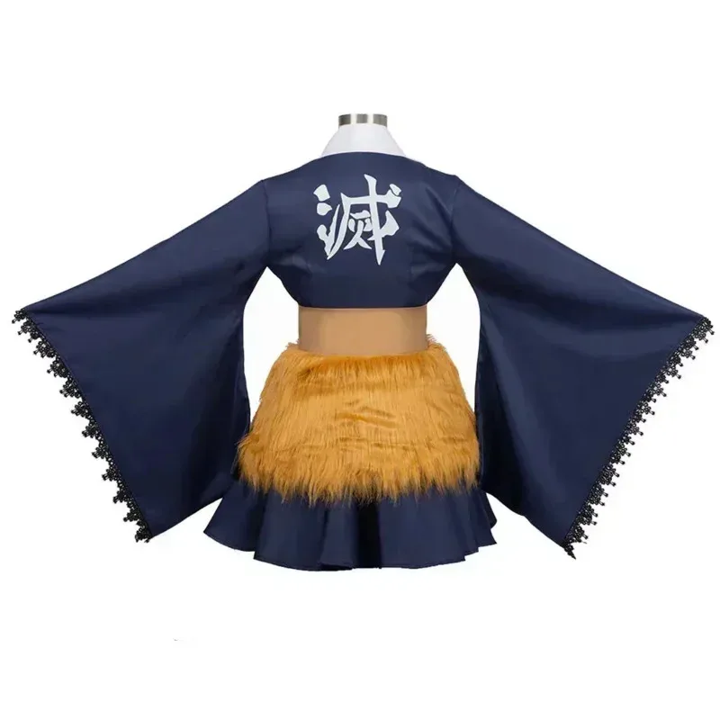 Demon Slayer Hashibira Inosuke Cosplay Costume Halloween Anime Fancy Girls Skirts Dress Clothes Mask Wig Set Outfit