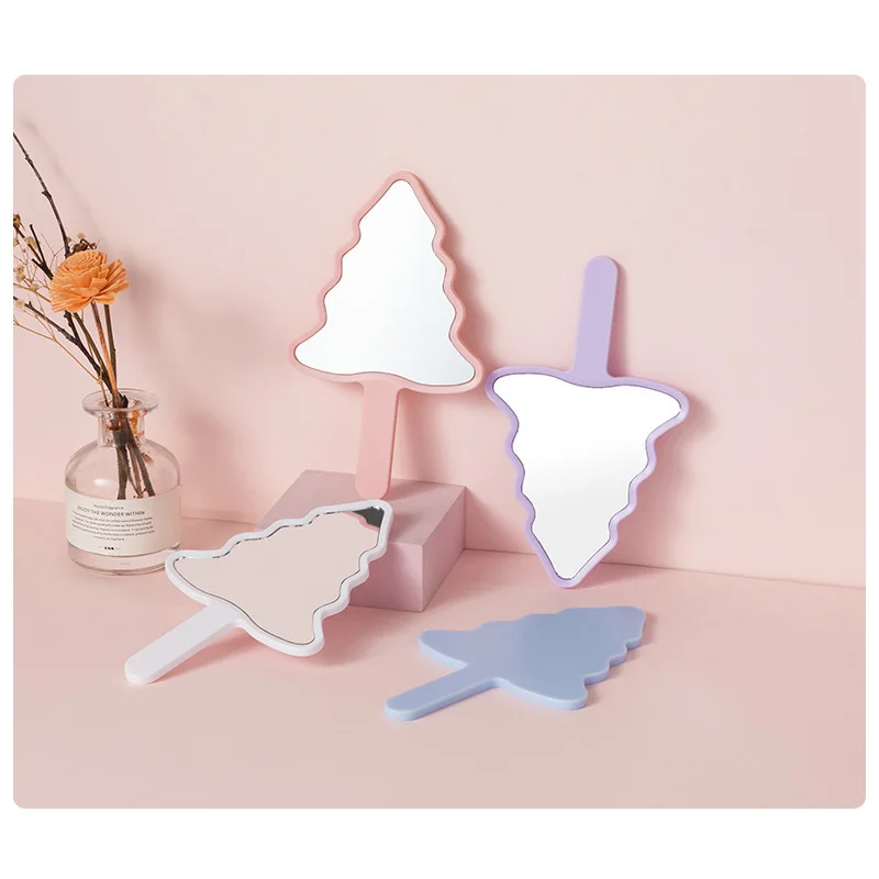 2 Stück Handspiegel, weihnachtsbaumförmiger Handspiegel, tragbarer Reise-Make-up-Spiegel für Mädchen, Neujahrsgeschenk