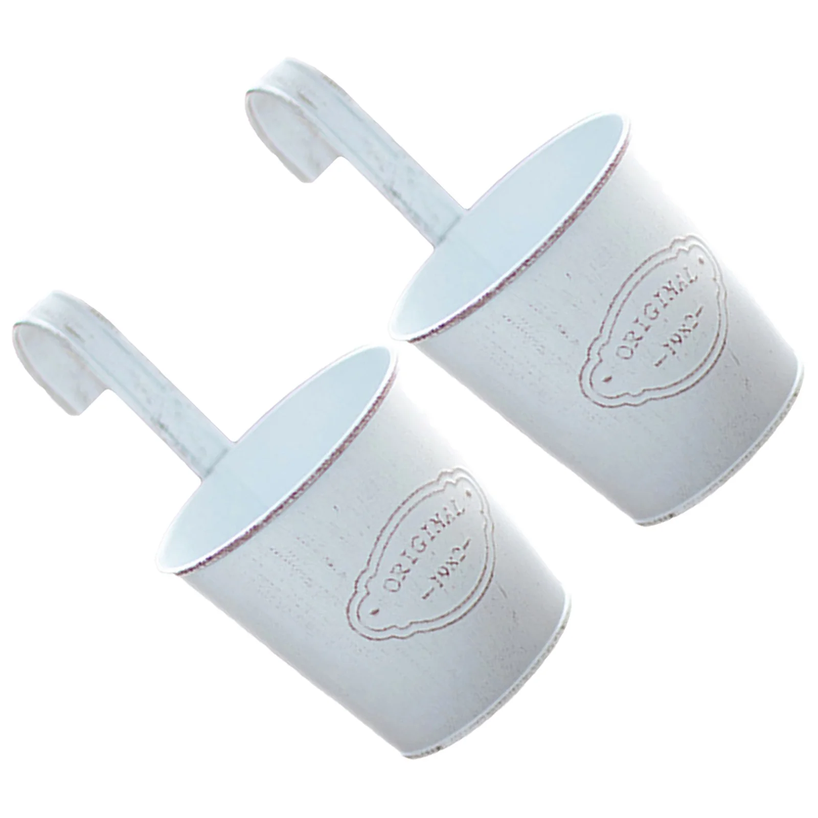 

2Pcs Distressed Hanging Bucket Iron Flower Pot for Balcony Window Garden Decorative Planter with Hook Outdoor Indoor Use