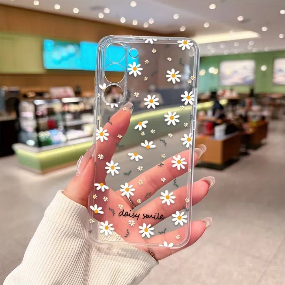 Capa de Silicone Amarela e Branca com Flores Margaridas para Samsung Galaxy A73 A72 A71 A70 A70s A56 A55 A54 A53 A52 A52s A51 5G 4G