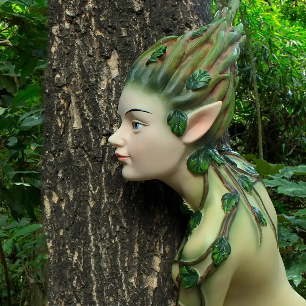 

16*24cm Elf Statue Fairy Tree Hugger Waterproof UV Resistant Simple Installation Fairy Garden Ornament Figurines Tree Hugger