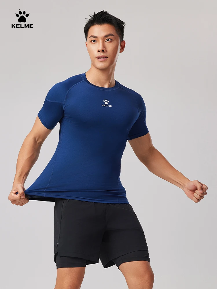 Kelme Fitness T-shirt Men's High Elasticity Breathable Tight Clothes Round Neck Basketball Running Training Short Sleeves