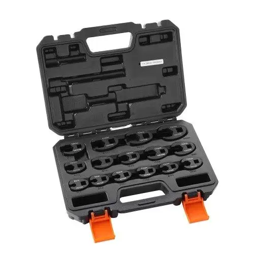 15-Piece Crowfoot Wrench Set, 1/2 & 3/8 Drive, Metric 8-24mm, CRMO Steel with PP Storage Case, Ideal for mechanical Repairs