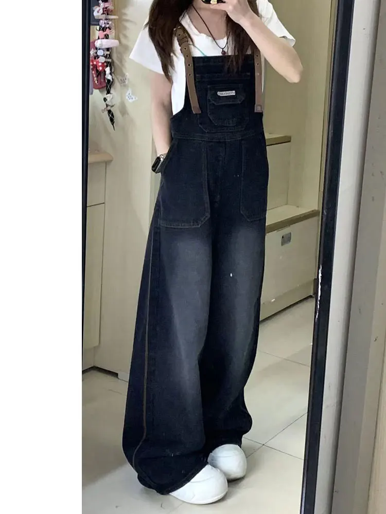 

Джинсовые комбинезоны с высокой талией в стиле ретро, женские зимние новые студенческие утягивающие прямые джинсы Bla, повседневные износостойкие джинсы