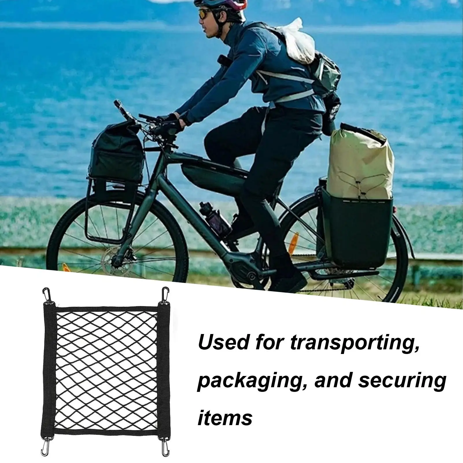 30X35cm Motorcycle Luggage Net Thicken Adjustable Cargo Net For E Bike Helmet Camping Bunge Straps Non Slip Hooks Quick Release view 2