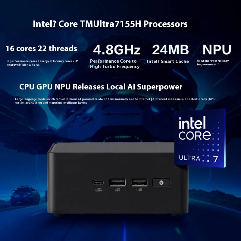 Высокопроизводительный коммерческий настольный компьютер NUC14 Pro Mini с искусственным интеллектом (Core Ultra5-125H/Ultra7-155H/) толстый черный