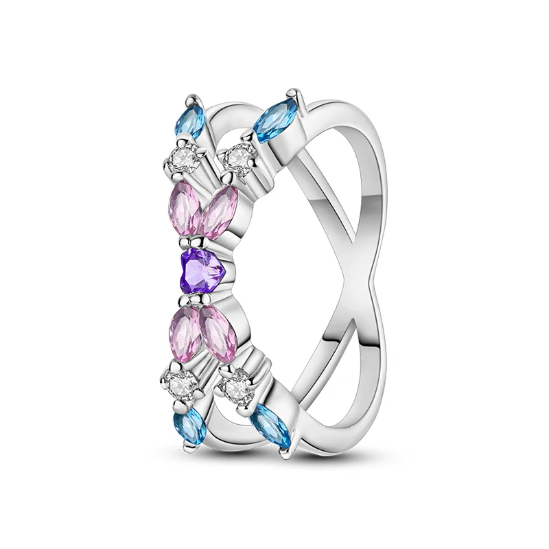 Women's Silver Star Cross Infinity Bow Zircon Ring