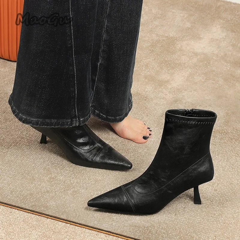 High Heel Women's Ankle Boots Soft Leather Suede Elegant Office Ladies Short Boots Bota Feminina Size 35-39 Pointed Toe Botines