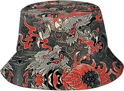 Chinese Japanese Dragon Bucket Hat Summer Travel Sun Protection Bucket Hat Packable Outdoor Fisherman Hats for Men Women