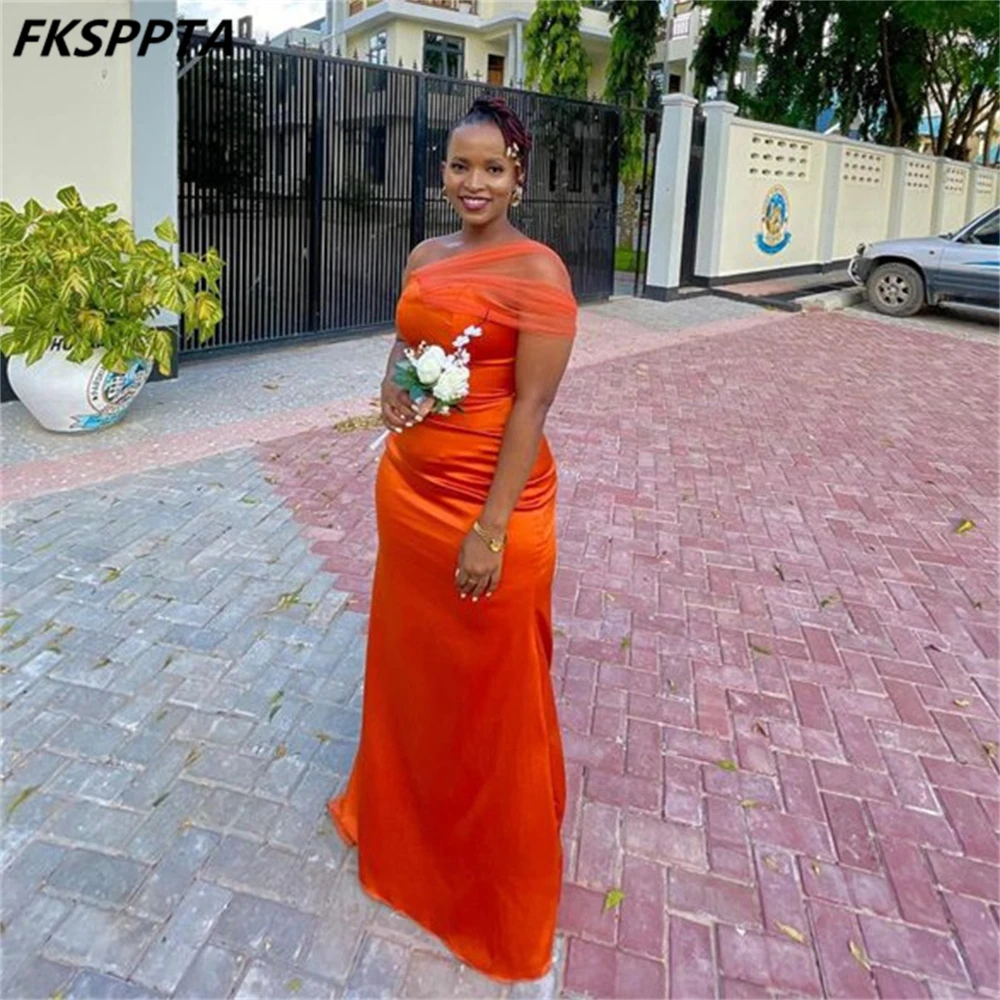 Wholesale Mermaid One Shoulder Orange African Birdesmaid Dresses Floor Length Corset Back Custom Made Maids Of Honor Gowns