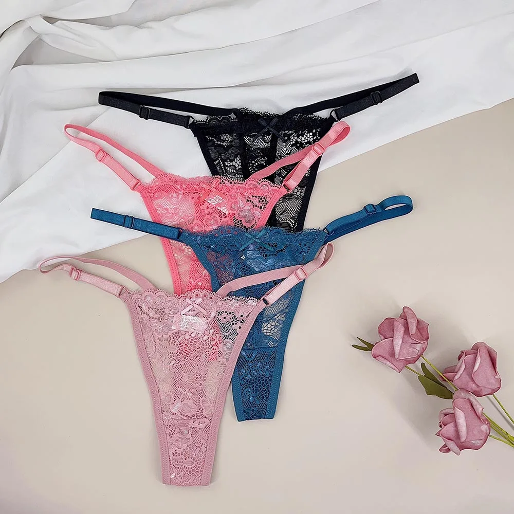 3pcs/set Adjustable Strap Mesh Thong and G String Women's Sexy Low Waist Underwear See Through Female Underpants image 6