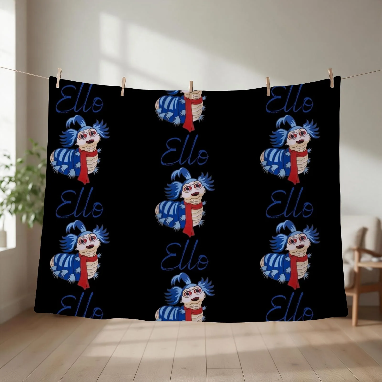 Ello from the labyrinth worm in blue & Black Throw Blanket couch cozy soft plush fuzzy picnic outdoor blanket