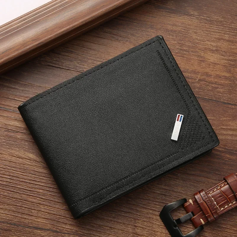

Short leather wallet for men, thin wallet with clips for businessman's money, exquisite folding minimalist purses mens wallet