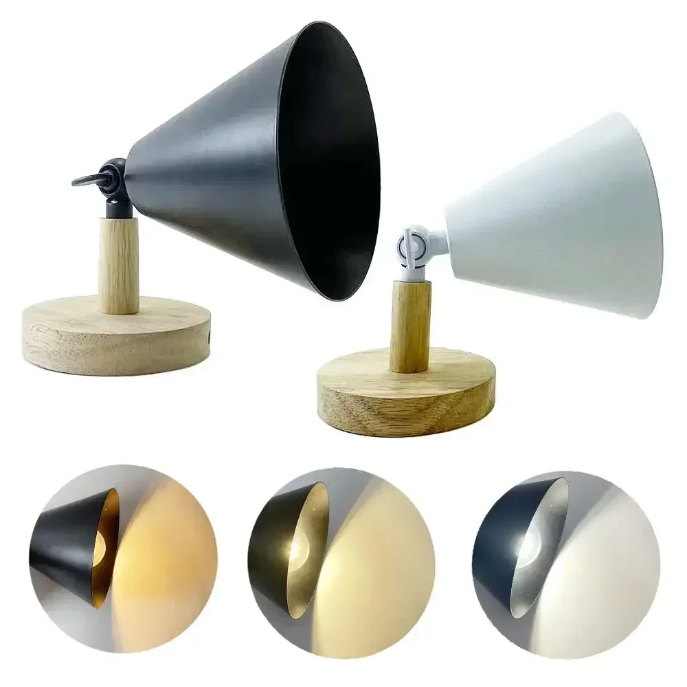Wall Light 7W Wooden Base with 3Colors Changeable Bulbs Metal Lampshade E27 Bedroom