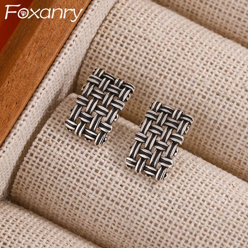 Foxanry Weave Geometric Hollow Stud Earrings For Women Simple Trendy Vintage Creative Prevent Allergy Party Jewelry Accessories