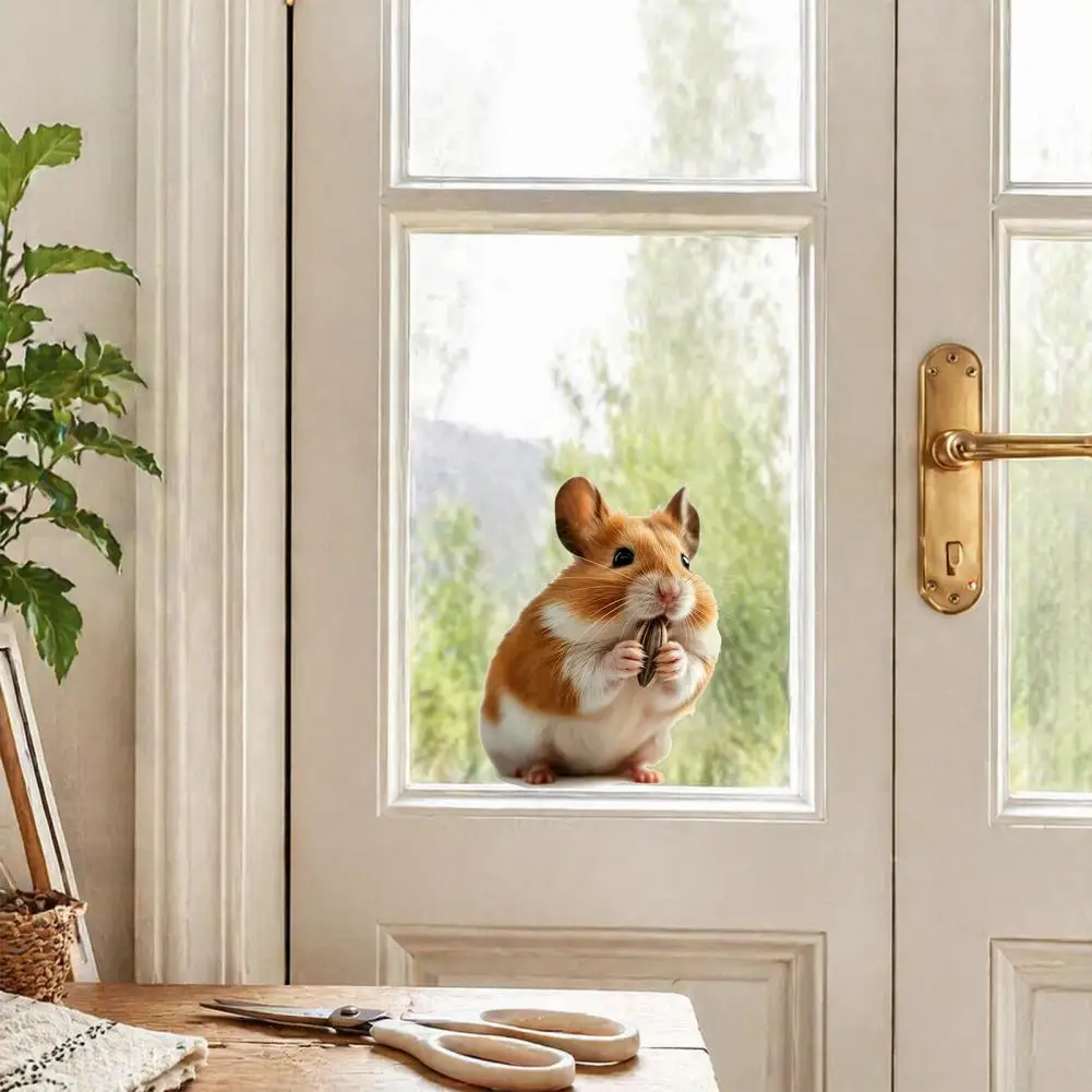 Waterproof Glass Decals for Home Realistic Hamster Static Window Sticker Sunflower Daisy Vinyl Decal Removable for Room