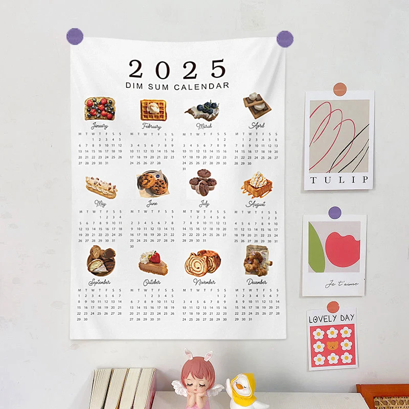 Tapestry Calendar Background Cloth Ins Desk Calendar Wall Hanging Girl Room Cartoon Hanger Tapestries 2025 New Year Decor 태피스트리