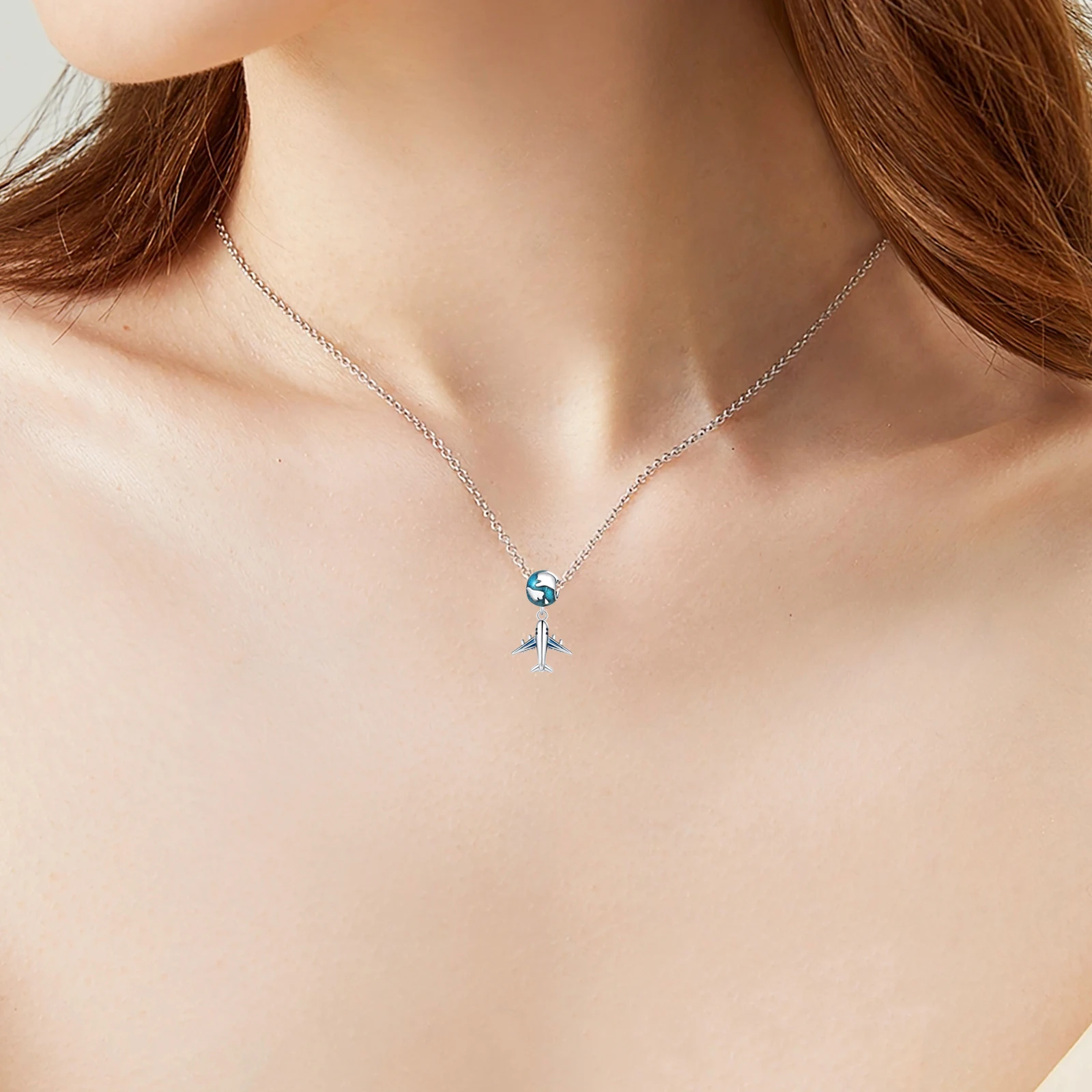 925 Sterling Silver Airplane Earth Pendant Charm Fit  Charms Bracelets Women DIY Jewelry Gift