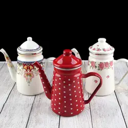 1.2L Heatable Enamel Pot Household Teapot Coffee Pot Fruit Teapot Ethnic Style Kitchen Restaurant Enamel Cup