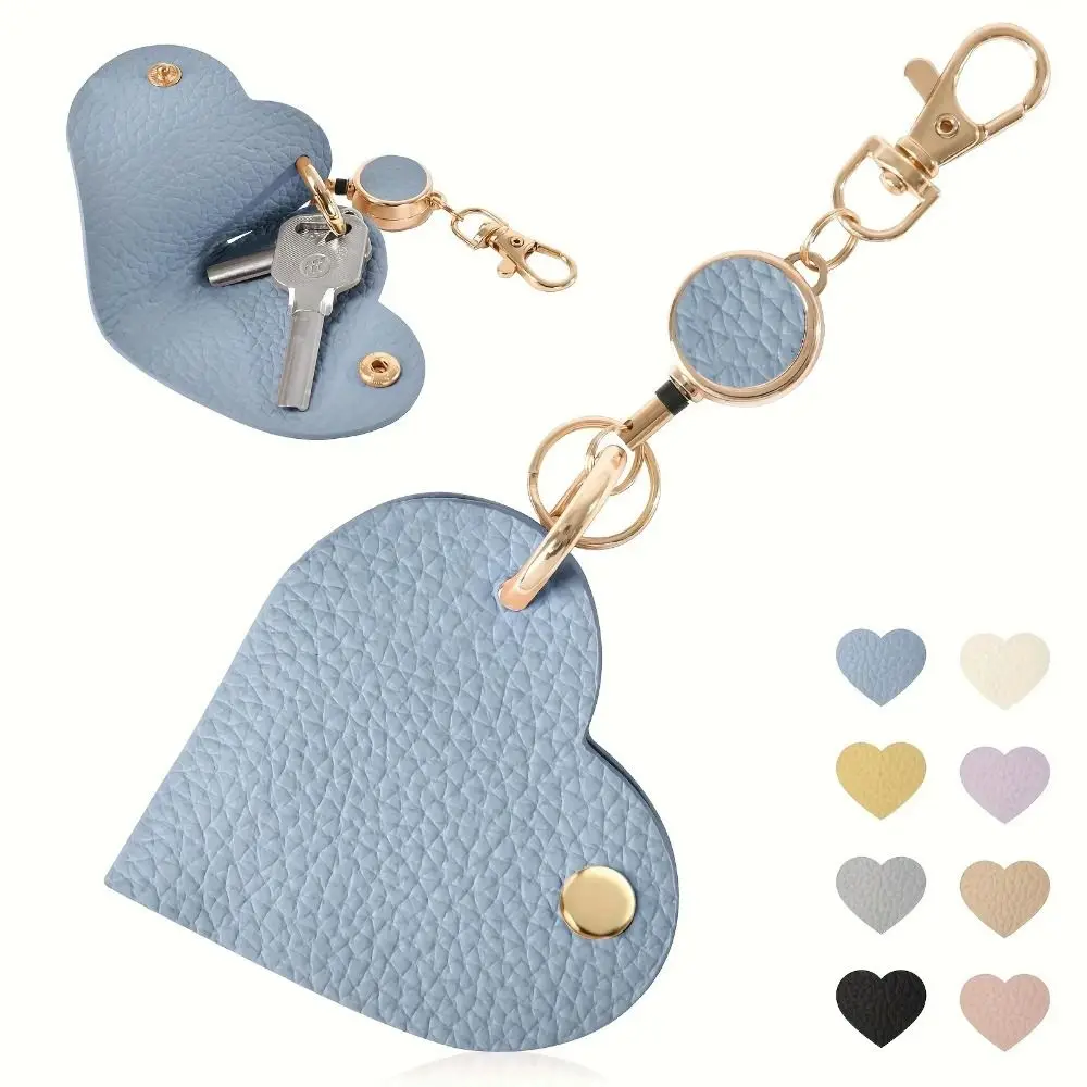 Fashion PU Leather Heart Shaped Keychain Retractable Buckle Solid Color Key Storage Bag Bag Accessory Car Key Holder Daily Use