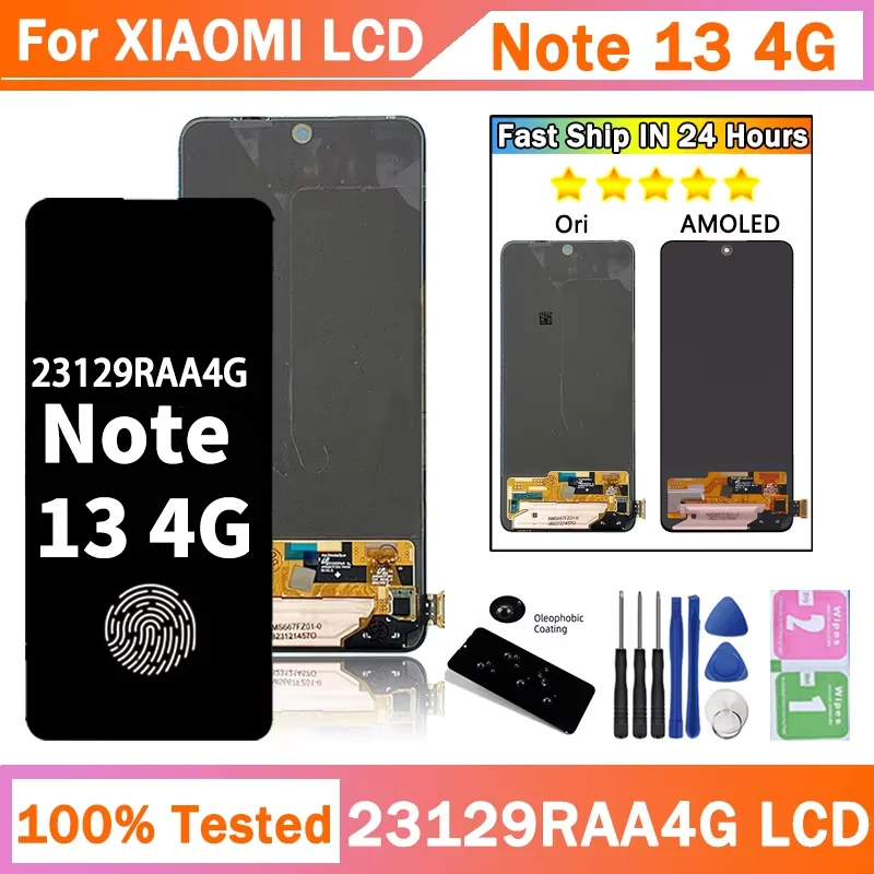 6.67“AMOLED For Xiaomi Redmi Note 13 4G LCD Display Touch Screen Digitizer Assembly For Redmi Note13 4G 23129RAA4G 23124RA7EO