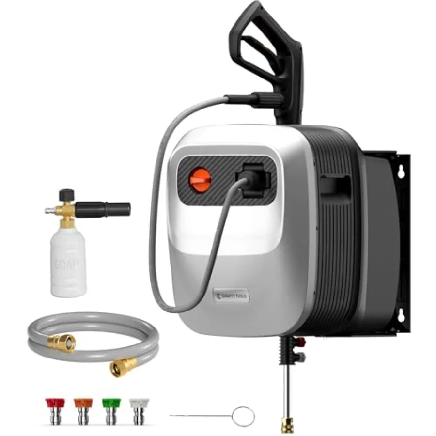

Retractable Pressure Washer G20 2500 PSI 2.2 GPM Wall Mounted with 180°Swivel Bracket 65FT Hose Reel with Ultra-Soft