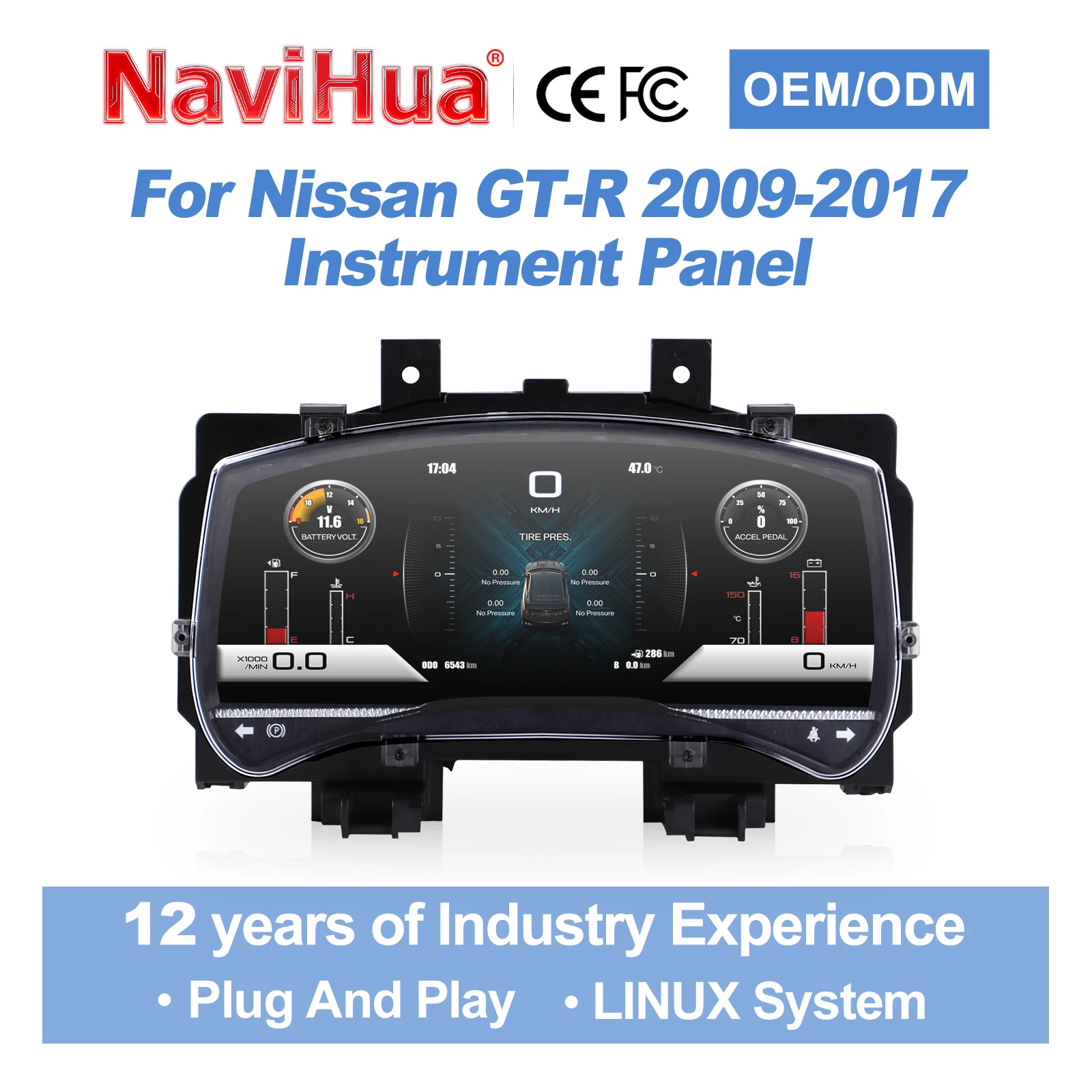 NaviHua para Nissan GTR 2009-2017, Actualización del Sistema Linux del Automóvil, Velocímetro Automático, Pantalla LCD, Panel de Instrumentos Digital, Cabina Virtual para Automóvil