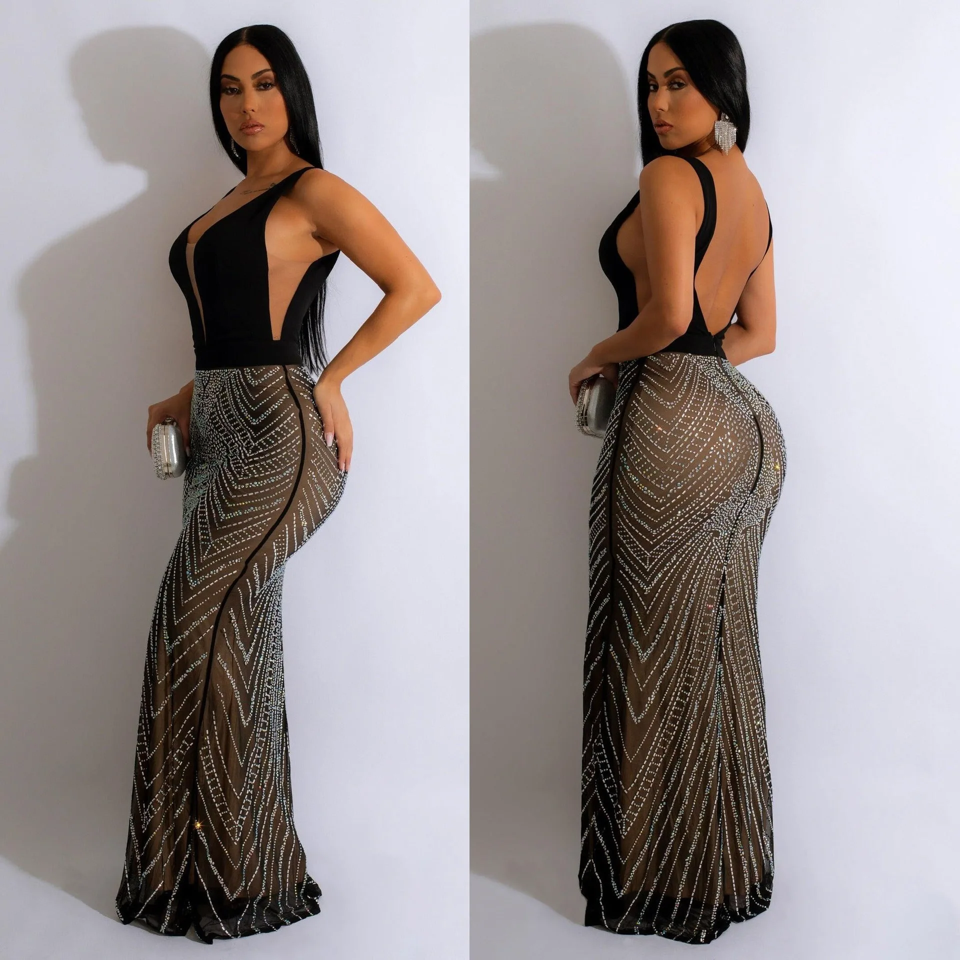 

Wholesale Sexy Party Prom Club Sexy Slim Mesh Hot Rhinestone Dresses