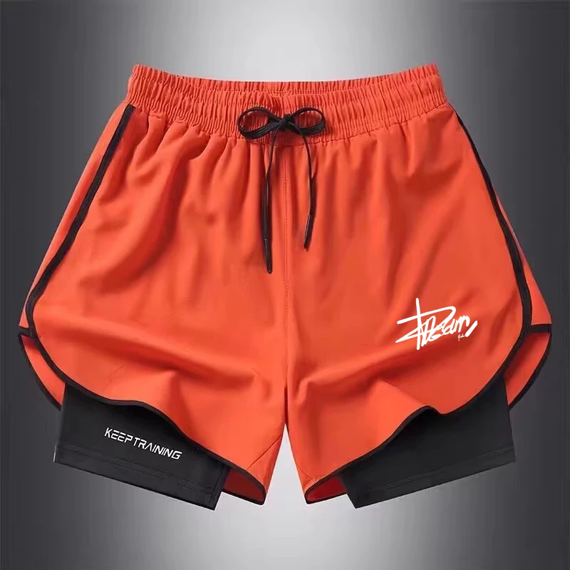 

Мужские шорты в американском спортивном стиле, имитирующие двухслойные, быстросохнущие, длиной три четверти, для повседневной носки, фитнеса, тренировок и бега