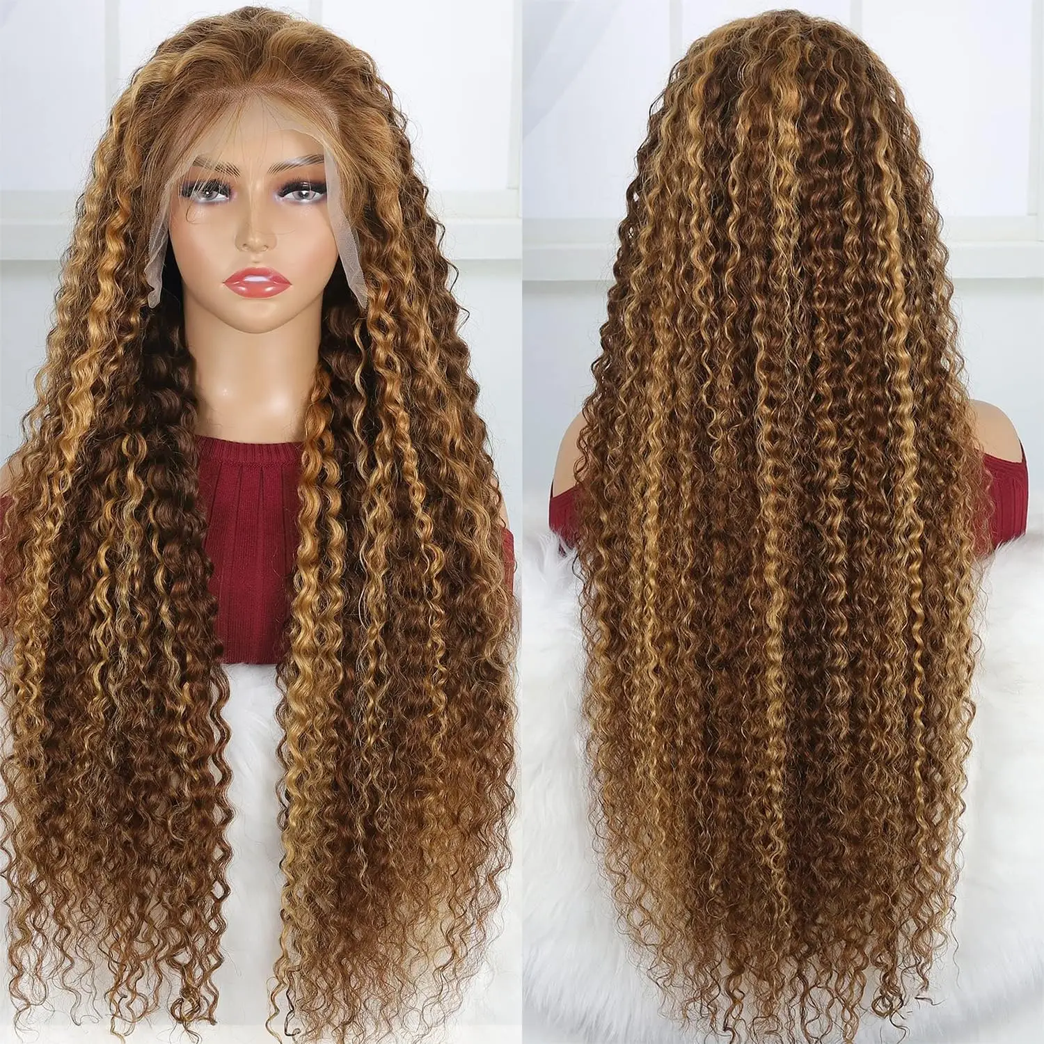 13x4 Lace Frontal Wig HD Curly Highlight Deep Wave Glueless Ready To Wear 180% Ombre 13x6 Lace Front Human Hair Wigs
