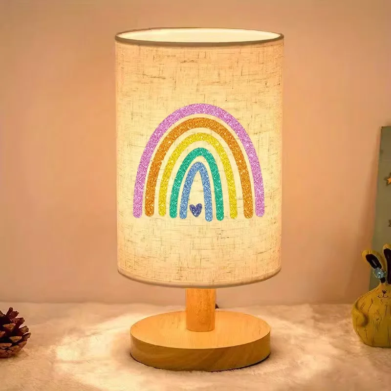 luminaria-led-minimalista-com-abajur-de-linho-arco-Iris-luz-quente-de-madeira-para-quarto-e-escritorio