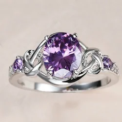 CAOSHI Aesthetic Female Charming Ring with Purple Cubic Zirconia Crystal Silver Color Finger Jewelry for Anniversary Ceremony
