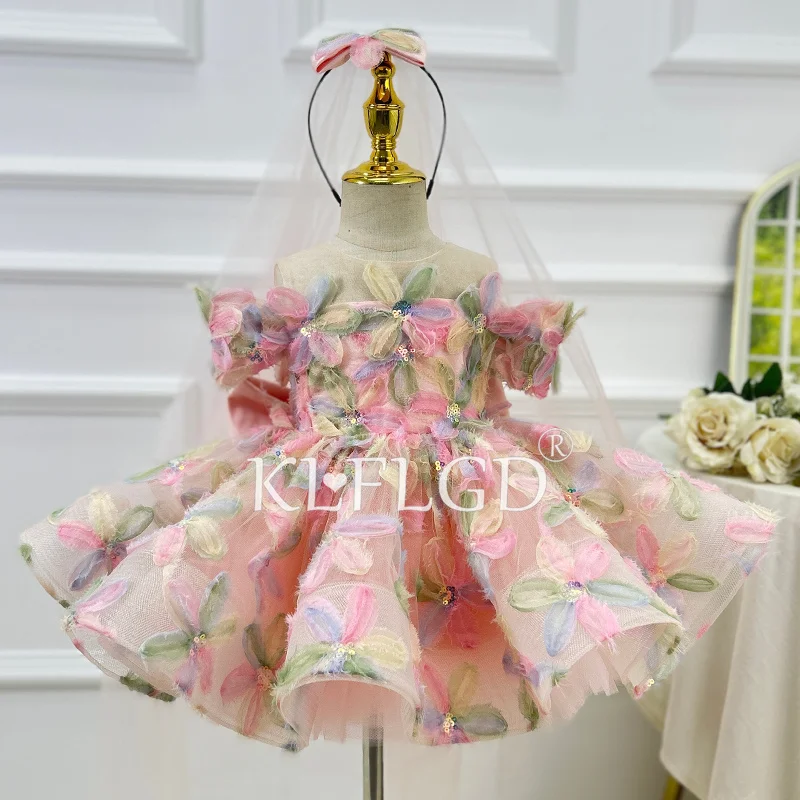 

KLGFLD Новое платье для первого дня рождения для маленьких девочек, роскошное свадебное платье с цветочным узором для девочек, платье для танцевальной вечеринки