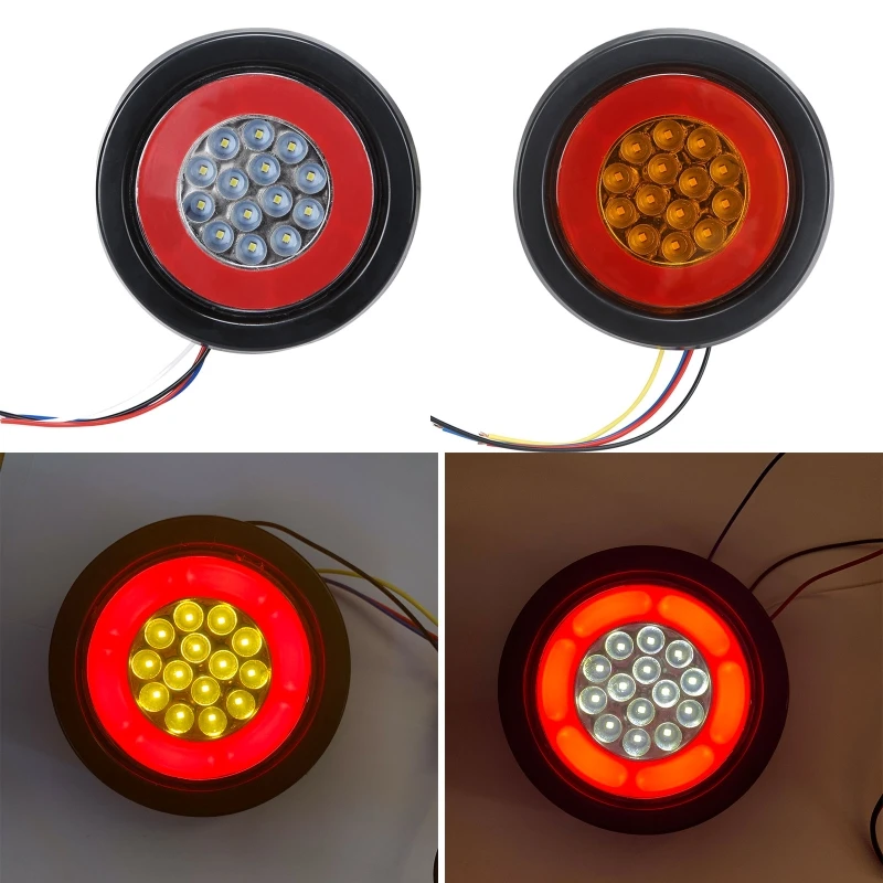 1Pcs 12-24V 32 LED Car Round Amber Red Taillights Rear fog Light Stop Brake Running Reverse Lamp For Truck Trailer Lorry