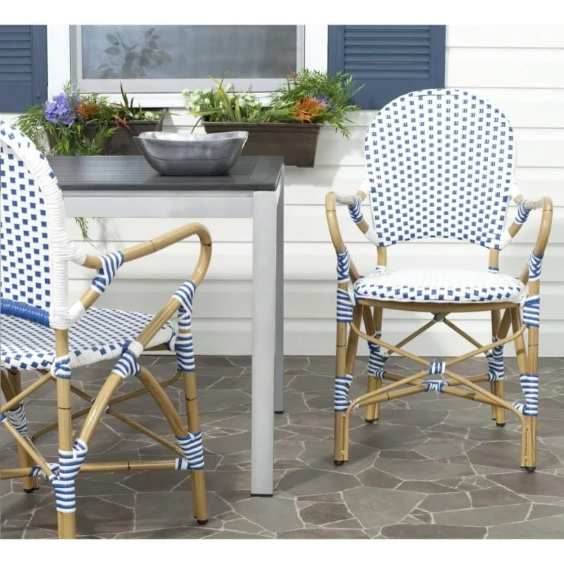 Home Collection Hooper Blue & White Indoor-Outdoor Stacking Arm Chair