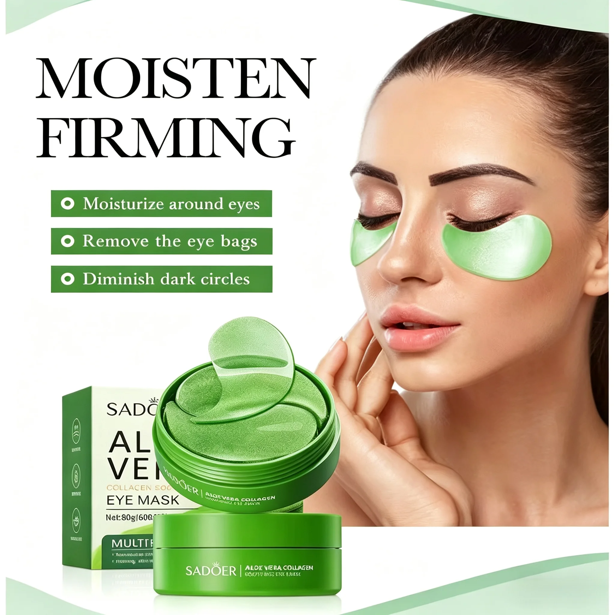 60 piezas de mascarilla de colágeno de aloe vera para ojos, parches hidratantes reafirmantes, brillantes y transparentes, adecuados para toda la piel