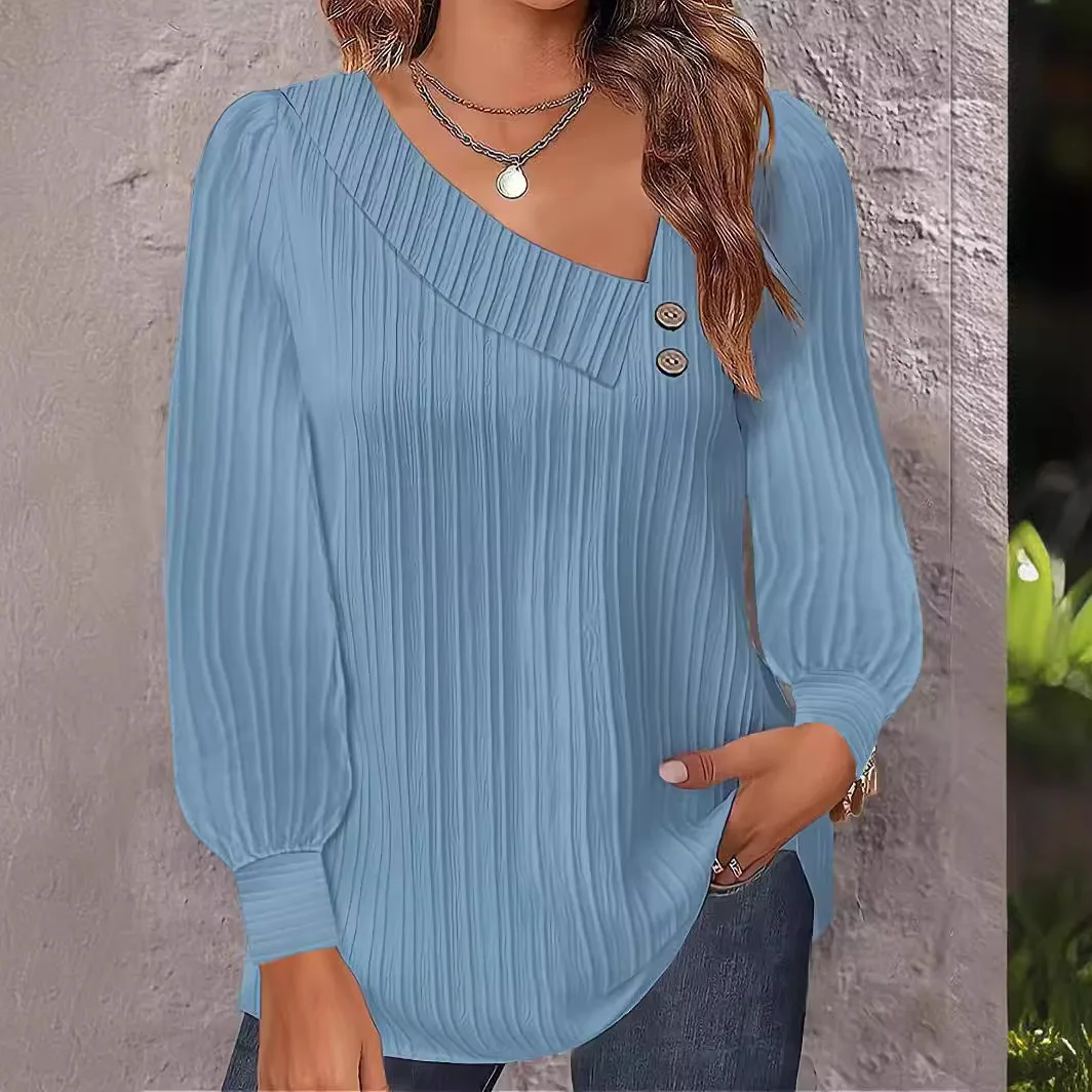 

Women's Shirts 2025 Spring Autumn New Simple Button V-neck Pullover Long Sleeve Casual Blouse Elegant Lady Blouses White Tops
