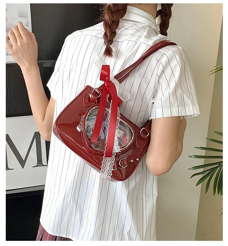 Borsa a tracolla a tracolla estiva giapponese Itabag alla moda trasparente rossa Bolso Bow Satchel