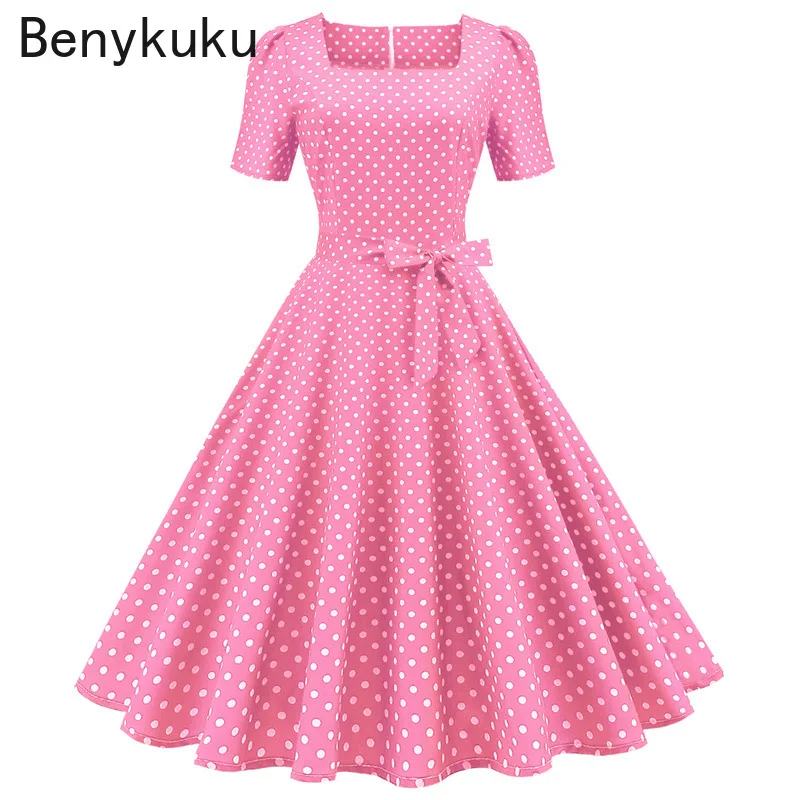 

Polka Dot 50s 60s Rockabilly Swing Summer Dresses Casual Elegant Tunic Vestidos Women Robe Retro Pin Up Vintage Party Dress