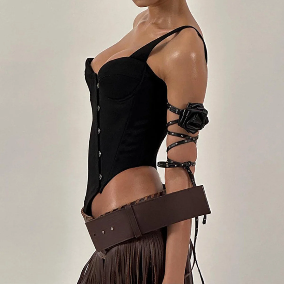 Asymmetric Crop Tops One Shoulder Straps Corset Top Sexy Buckle Party Clubwear Slim Fit Tank Top Camisole Bustier Women Clothing