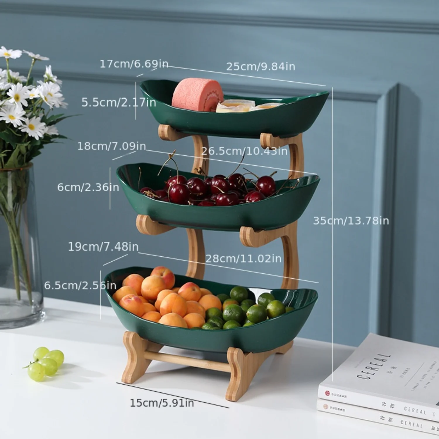 European High-end Display Plate Modern Creative Living Room Multi-layer Bamboo Wood Fruit Plate