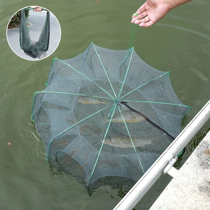 6/8 Horn Crayfish Catcher Mesh Folding Fishing Net Crab Catchers Cage Network Shrimp Minnows Shrimp Cast Mesh Traps Fishing