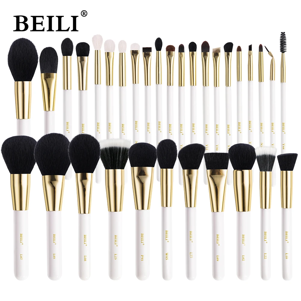 BEILI Luxury White Gold Goat Hair Makeup Brushes  Professional Foundation Make up Brush Blush Eyebrow Powder brochas maquillaje