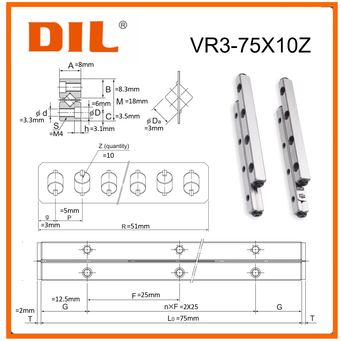 Original New DIL cross roller guide VR VR3 VR3 -75 VR3-75 VR3-75×10Z VR3075 VR3075T to replace THK or IKO CRW CRWG series