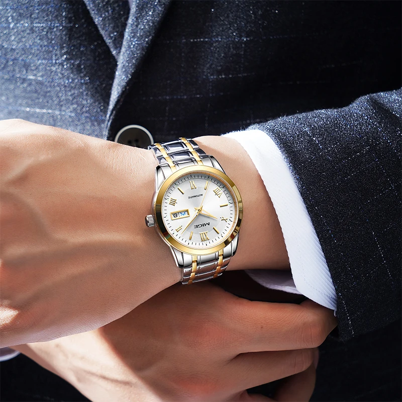 Mige original miyota relógio mecânico automático para homem à prova dwaterproof água luminosa safira negócios aço inoxidável relógio de pulso masculino